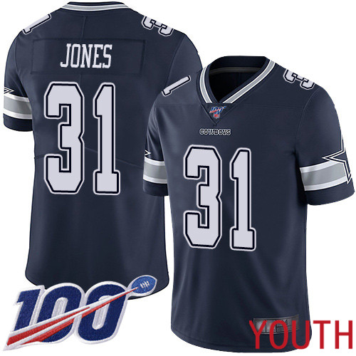 Youth Dallas Cowboys Limited Navy Blue Byron Jones Home #31 100th Season Vapor Untouchable NFL Jersey->youth nfl jersey->Youth Jersey
